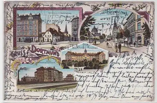 86794 Ak Lithographie Gruß aus Dortmund Synagoge, Körnerplatz usw. 1904