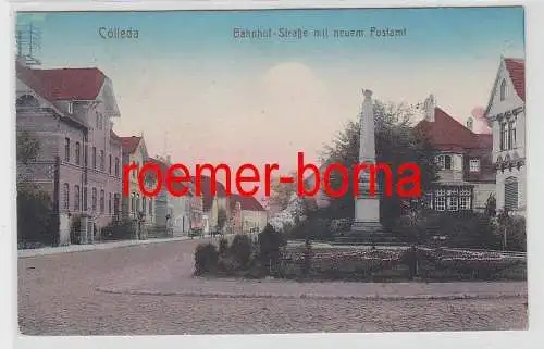 77590 Ak Cölleda Kölleda Bahnhof Strasse mit neuem Postamt 1917