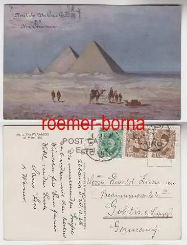 76090 Neujahrs Ak Ägypten die Pyramiden im Mondschein 1928