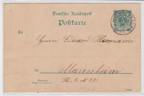 96089 DR Ganzsachen Postkarte P30II Michelstadt nach Mannheim 1893