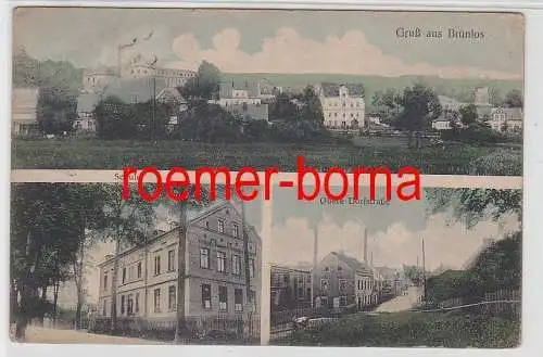 77163 Mehrbild Ak Gruß aus Brünlos Totalansicht, Schule, obere Dorfstraße 1929