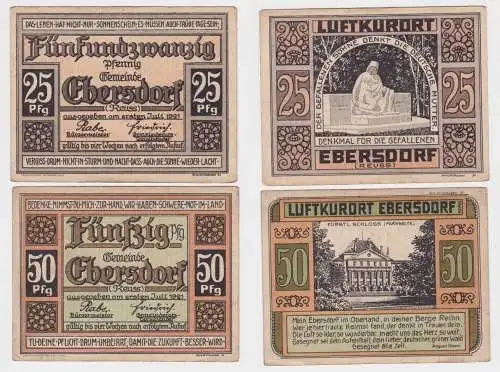 25 und 50 Pfennig Banknoten Notgeld Gemeinde Ebersdorf 1.7.1921 (146416)