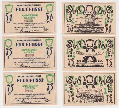 25, 50 & 75 Pfennig Banknoten Notgeld Gemeinde Ellerhoop 1921 (145273)