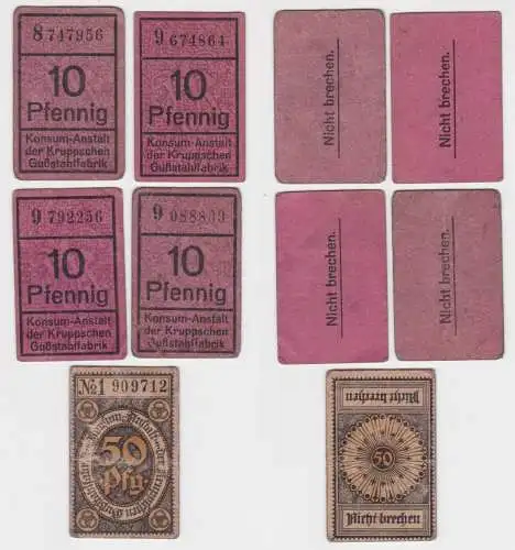 4x10 & 50 Pfennig Banknoten Konsum Anstalt der Kruppschen Gußstahlfabrik(142937)