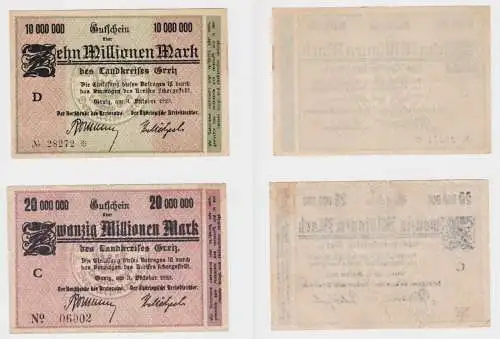 10 und 20 Millionen Mark Banknoten Inflation Landkreis Greiz 1923 (144109)
