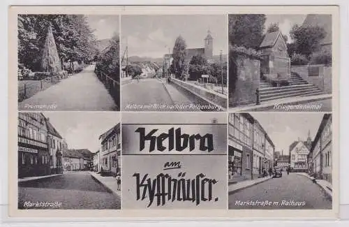 46495 AK Kelbra am Kyffhäuser - Promenade, Kriegerdenkmal, Marktstr. um 1930