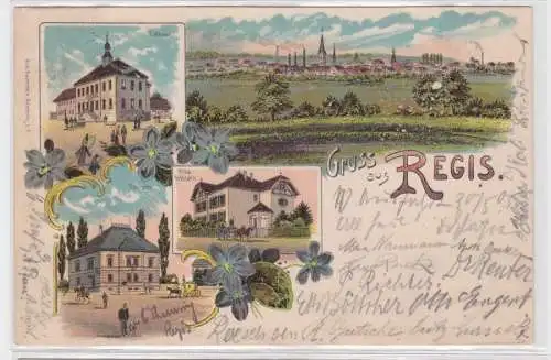 94972 Ak Lithographie Gruß aus Regis Postamt, Villa usw. 1905