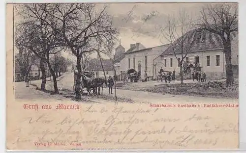 54169 Ak Gruß aus Marwitz Schurbaums Gasthaus und Radfahrer-Station 1902