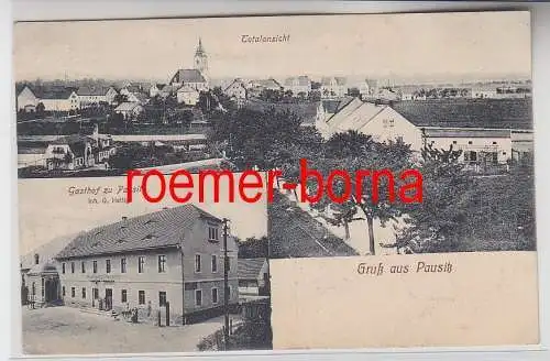 77401 Mehrbild Ak Gruß aus Pausitz Gasthof von O. Hettig + Totalansicht 1917