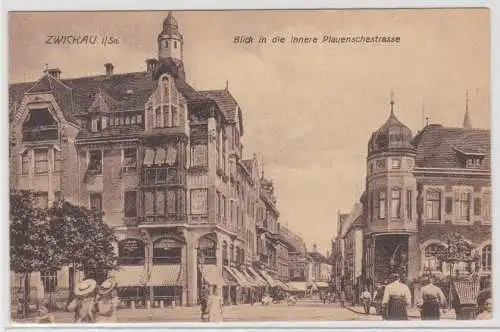 91380 Ak Zwickau i.Sa. Blick i.d. innere Plauensche Strasse um 1920