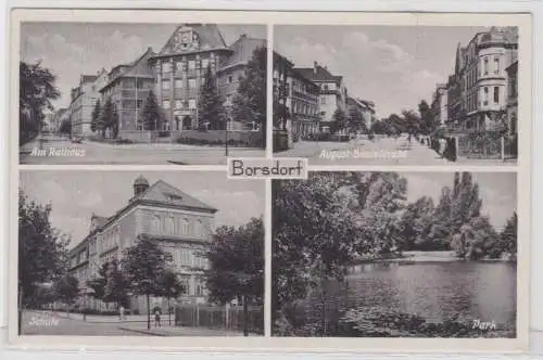 34397 Mehrbild Ak Borsdorf Schule, August Bebel Strasse usw. um 1950
