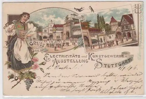 92176 Ak Gruss aus d. Elektrizitäts- und Kunstgewerbe Ausstellung Stuttgart 1896