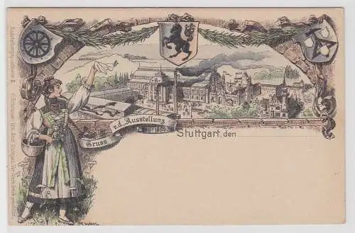 02169 Lithographie Ak Stuttgart Gruss von der Ausstellung 1896