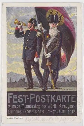 32279 Sest Postkarte zum 21.Bundestag des Württ.Kriegerbundes Göppingen 1912