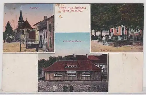 72744 Ak Gruß aus Mulsach (vorm. Moussey) Kirche, Erholungsheim, Schulhaus, 1916