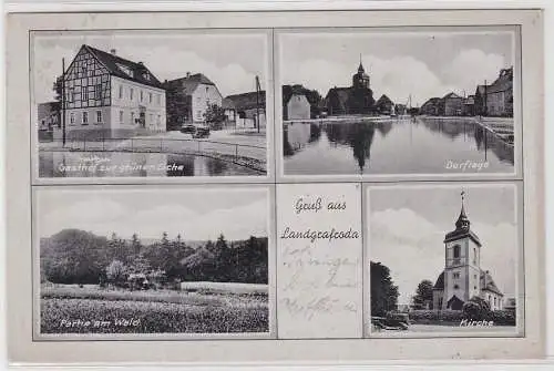 96364 Ak Gruß aus Landgrafroda, Kirche Waldpartie, Gasthof zur grünen Eiche 1916