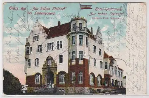 97128 Ak Gruß von "Zur hohen Steinert" bei Lüdenscheid, Restaurant, 1911