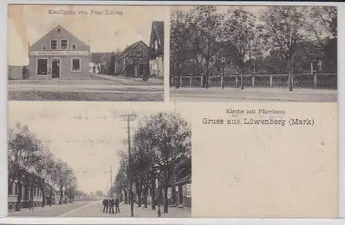 02134 Ak Gruß aus Löwenberg (Mark), Kaufhaus von Paul Lübea, Kirche, 1917
