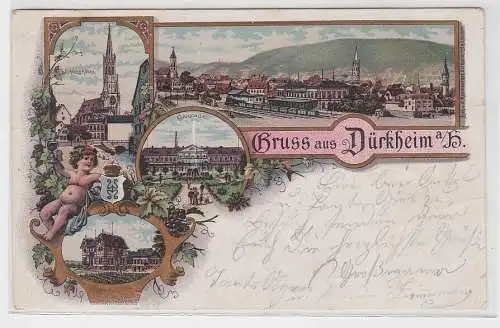 07559 Lithographie Ak Gruss aus Dürkheim - Schlosskirche, Colonnade, usw. 1897