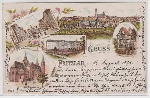 09858 Ak Gruß aus Fritzlar, Marktplatz, Dom, Kloster, Casino, Totalansicht, 1898