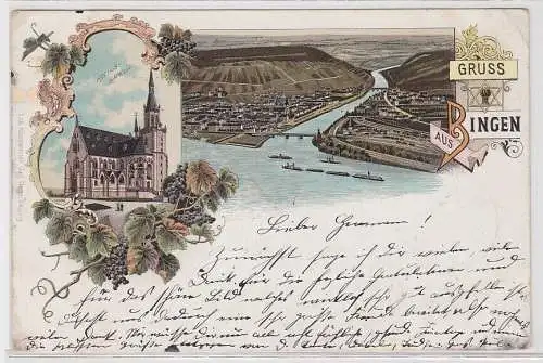 17551 Lithographie Ak Gruss aus Bingen - Rochuskapelle, Totalansicht 1897