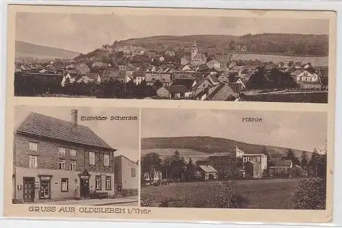 75573 Ak Gruß aus Oldisleben i/ Thür., Eisfelder Schenke, Mühle, Totalansicht