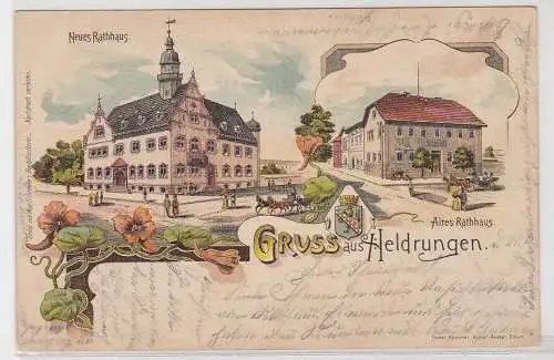 95258 Ak Gruß aus Heldrungen, Neues und Altes Rathaus, Gebäudeansichten, 1900