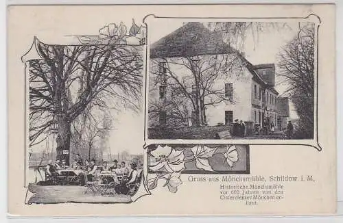 61241 Ak Gruß aus Mönchsmühle, Schildow i. M., Historische Mönchsmühle, 1910