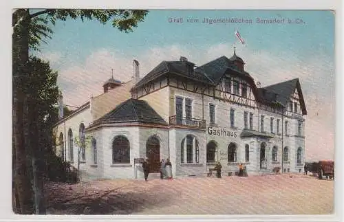 68054 Ak Gruß vom Jägerschlößchen Bernsdorf b. Ch., Gasthaus, 1917