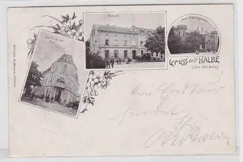 61034 Ak Gruß aus Halbe, (Berl.-Görl. Bahn), Gasthaus Zur Post, Postamt, 1901