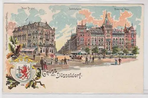 23259 Ak Gruss aus Düsseldorf - Hotel Bristol, Bahnhofsplatz, Bahnhofshotel