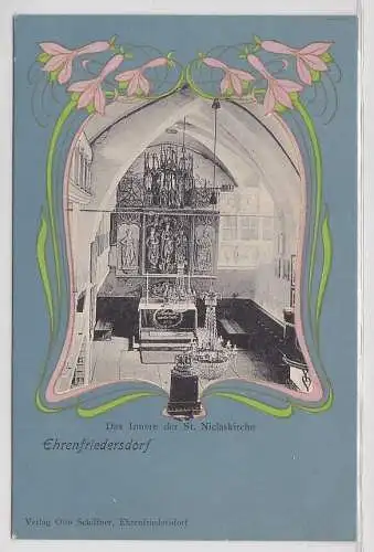 39289 Jugenstil Ak Ehrenfriedersdorf Inneres der St.Niclaskirche um 1900