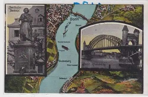 85214 Mehrbild Ak Bonn Rheinbrücke und Beethovendenkmal 1921