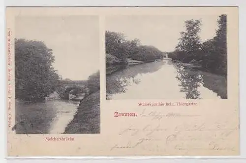 97475 Mehrbild Ak Bremen Melchersbrücke, Wasserpartie beim Tiergarten 1900