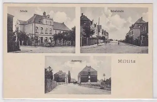 93196 Mehrbild Ak Miltitz Schule, Schulstraße, Auenweg um 1920
