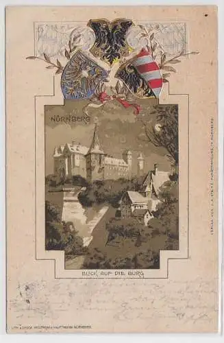 96323 Präge Ak Lithographie Nürnberg Blick auf die Burg 1900