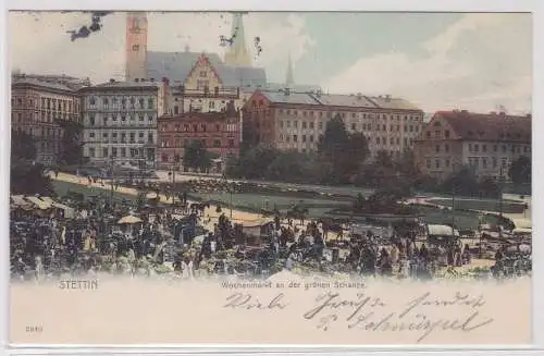 71047 Ak Stettin Szczecin Wochenmarkt an der grünen Schanze 1903