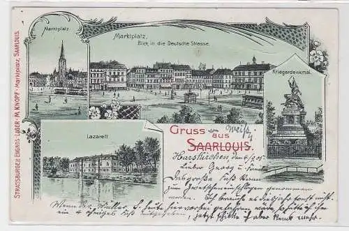 59823 Ak Lithographie Gruß aus Saarlouis Marktplatz, Lazarett usw. 1905