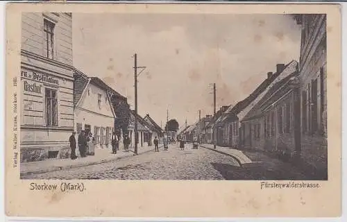 71467 AK Storkow (Mark) - Fürstenwalderstrasse, Straßenansicht mit Gasthof 1908