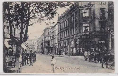 96756 Feldpost Ak Ratibor Racibórz Bahnhofstraße mit Geschäften 1916