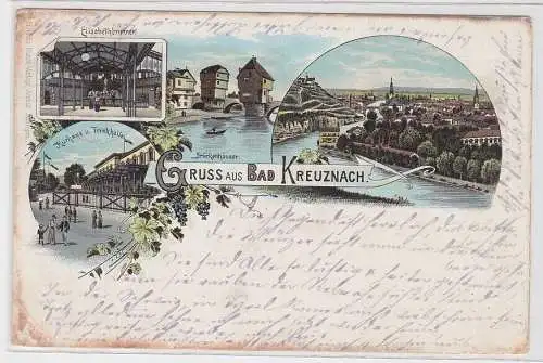 60757 Ak Lithographie Gruß aus Bad Kreuznach Kurhaus usw. 1897