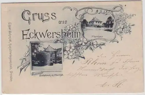 70410 AK Gruss aus Eckwersheim - Buchsbaum im Pfarrhof, Pfarrhaus 1897