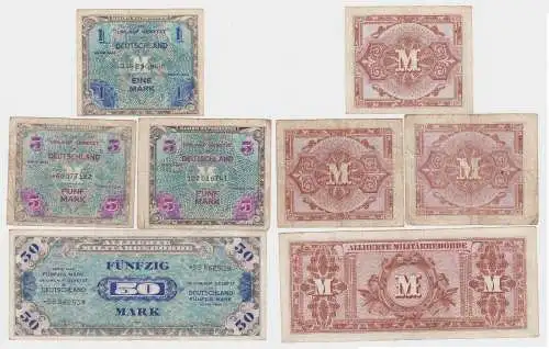 4 Banknoten 1 bis 50 Mark alliierte Militärbehörde 1944 (152158)
