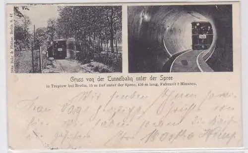 69973 Ak Gruß von der Tunnelbahn unter der Spree in Treptow bei Berlin 1903