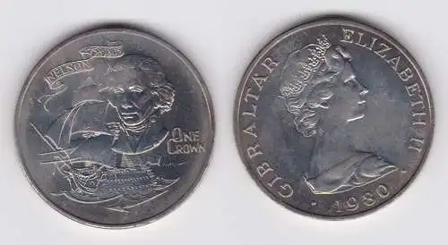 1 Crown Kupfer Nickel Münze Gibraltar Nelson Segelschiff 1980 (106399)