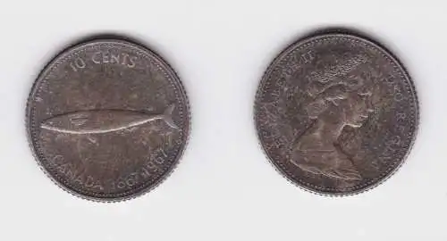 10 Cents Silber Münze Kanada Canada Fisch 1967 vz (153194)