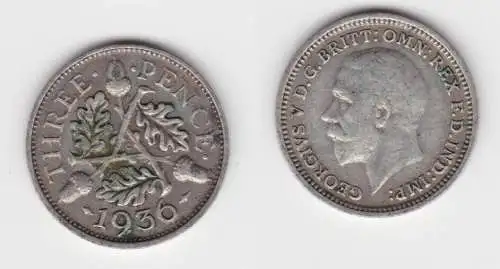 3 Pence Silber Münze Großbritannien Georg V. 1936 ss (153685)