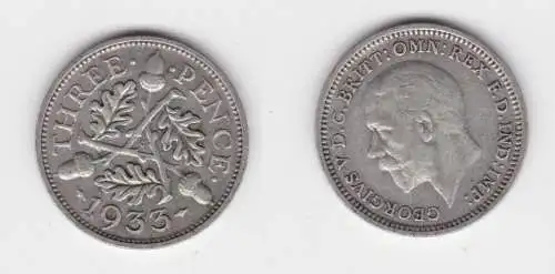 3 Pence Silber Münze Großbritannien George V. 1933 ss (153526)