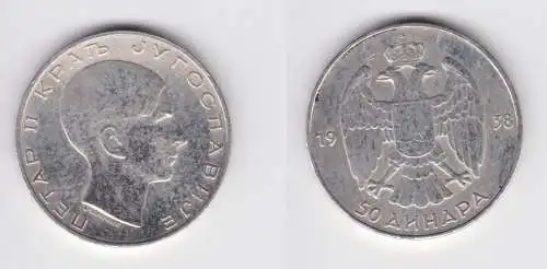 50 Dinar Silber Münze Jugoslawien 1938 (155819)