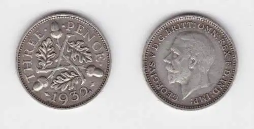 3 Pence Silber Münze Großbritannien Georg V. 1932 ss (153555)